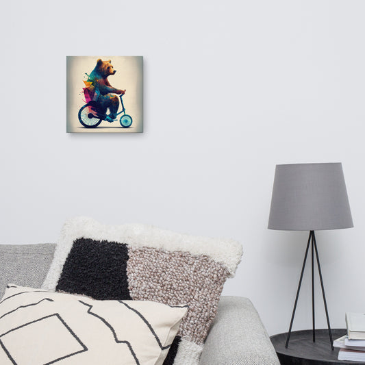 Abstract Bear on Bike - Printed Canvas